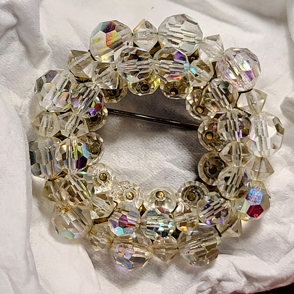 VINTAGE 1950S Aurora Borealis Crystal Pin